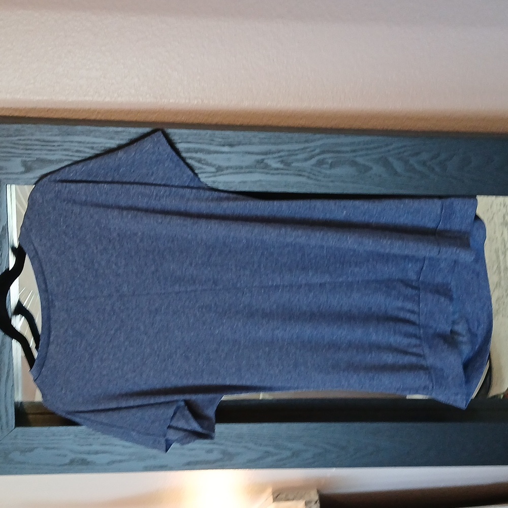 Womens Heathered Navy Scoop Neck High Low Button Detail Tee T-shirt Size L - Picture 5 of 6